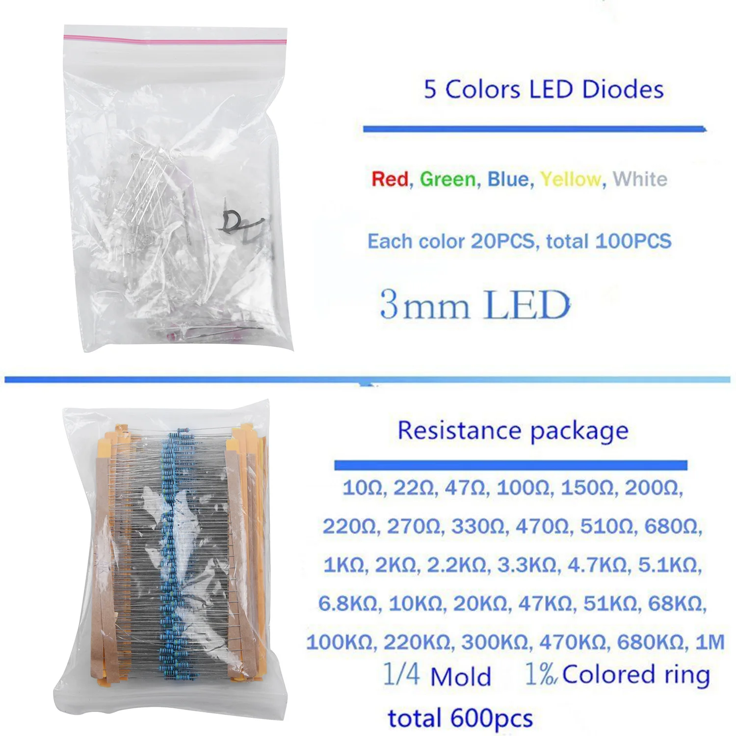 

1390pcs Electronic Components LED Diode Transistor Capacitor Resistance Set