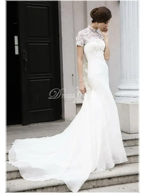 Custom Handmade Top Quality Modest Beaded Illusion Short Sleeves Custom Handmade Top Quality Modest Beaded Illusion Short Sleeves Lace Covered Sheer Back Ic Bride Bridal Gown Wedding Dress In Dresses From