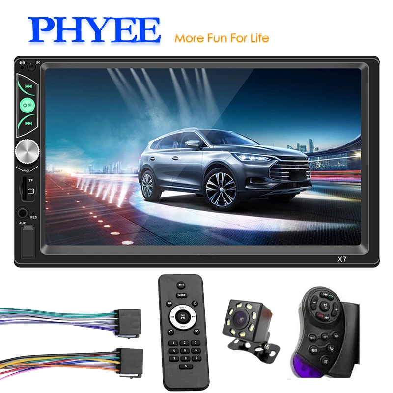 

2 Din 7" Touch Screen Car Radio Bluetooth Mirrorlink MP5 Player ISO Head Unit Handsfree A2DP USB TF Multicolor Lighting PHYEE X7