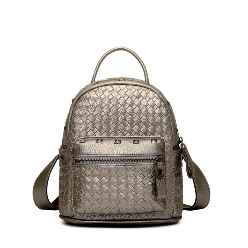 

Rivet Weaving Solid Women Backpacks Small PU Leather Travel Bags Teenager Girls School Bags Preppy Style 2016
