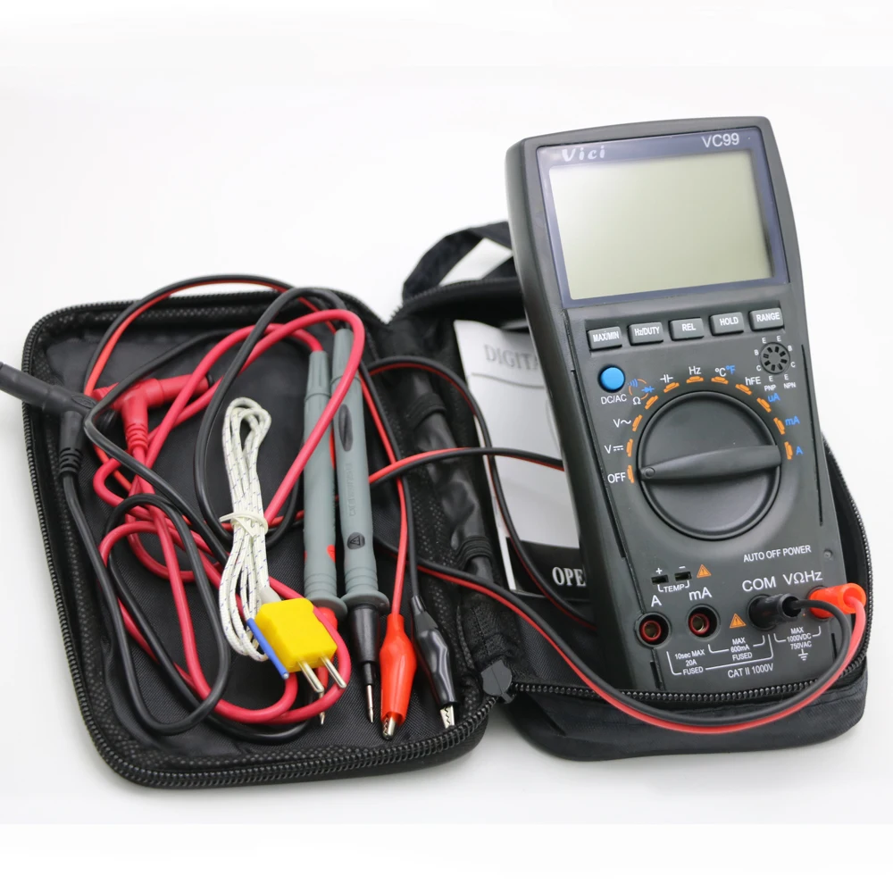 Goedkoop Vici VC99 Auto Range 3 6 7 Digitale Multimeter 20A Ammeter Resistance Capaciteit Temperatuur Meter Voltmeter   Analoge lezen bar