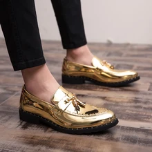 Ifrich Men Luxury Brand Shoes Flats Casual Shoes Gold Black Tassel Mens Slip on Casual Sneakers Big Size Men Patent Leather Shoe