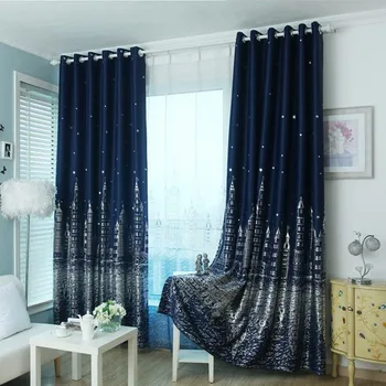

2018 New Silver Pressed Castle Stars Curtains Stitched White Voile High Shading Thermal Insulated Living Room Bedroom Blackout