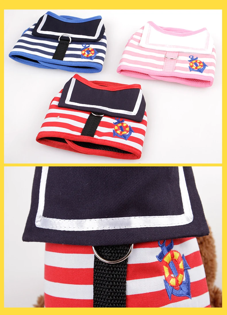 Pet Harness Collar for Cats Small Dogs Pet Clothes Navy Uniform Vest Harnesses with Leash Traction Rope Pet Chest Strap Rope (5)