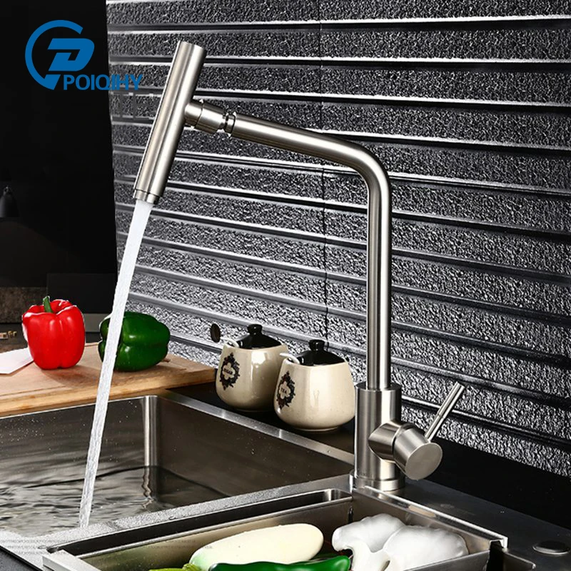 

POIQIHY Nickle Brushed 360 Degree Rotation Kitchen Faucet Single Handle Single Hole Cold and Hot Water Mixer Tap