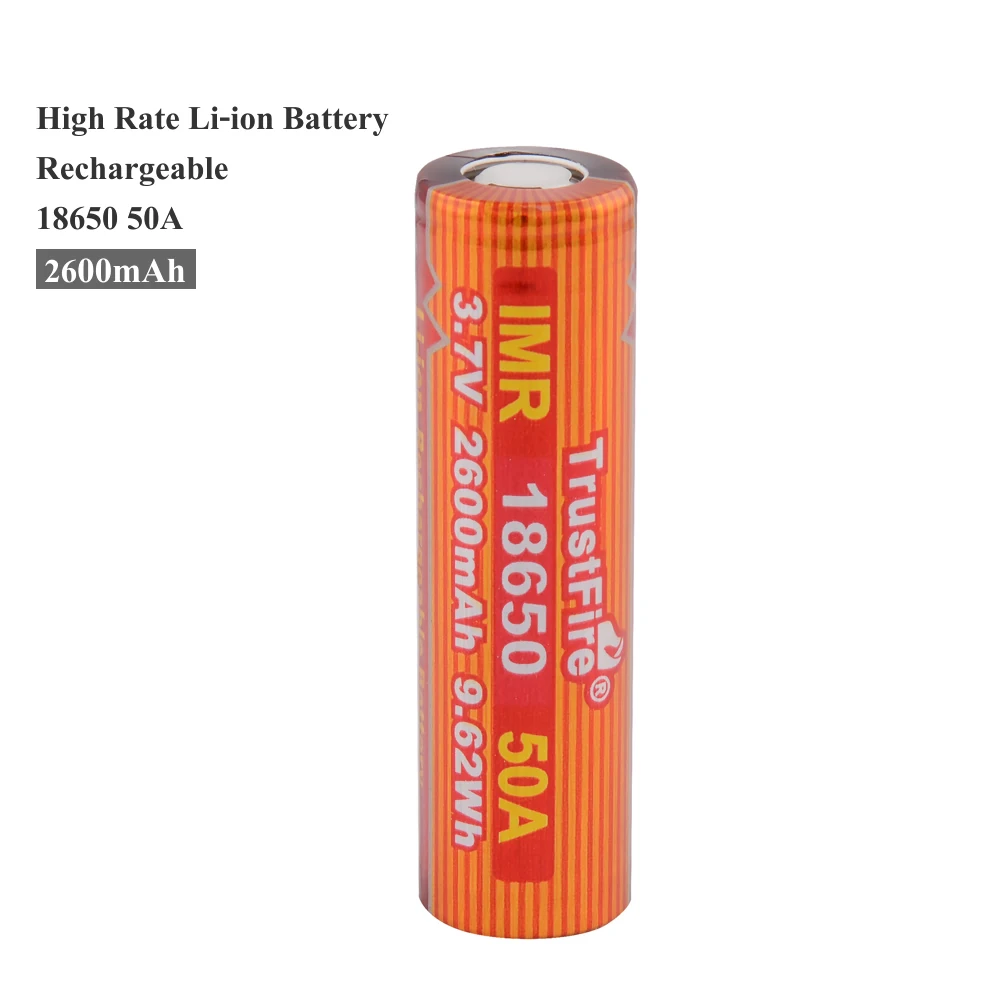 TrustFire IMR 18650 2600mAh 3.7V 50A 9.62Wh High-Rate Lithium Rechargeable Battery For E-cigarette LED Flashlight TrustFire IMR 18650 2600mAh 3.7V 50A 9.62Wh High-Rate Lithium Rechargeable Battery For E-cigarette LED Flashlight