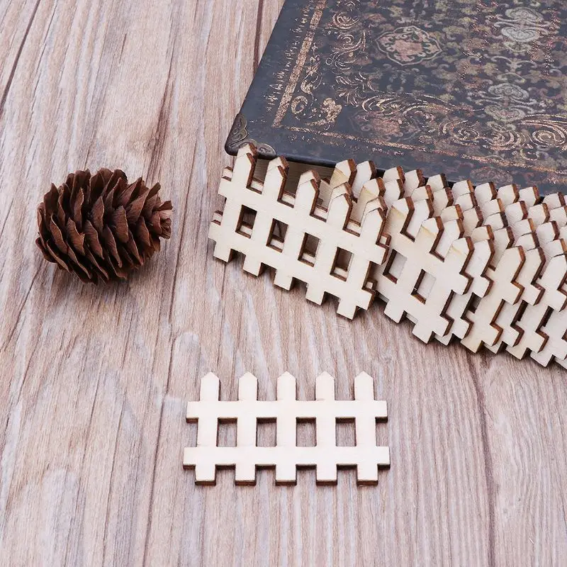 

25pcs Wooden Fence Shaped Slices Hanging Ornament DIY Arts Crafts Wedding Decoration