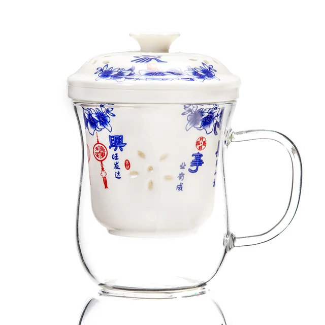 Tea Infuser Cup Portable Coffee Tea Mug Ceramic Teapot With Lid Bone