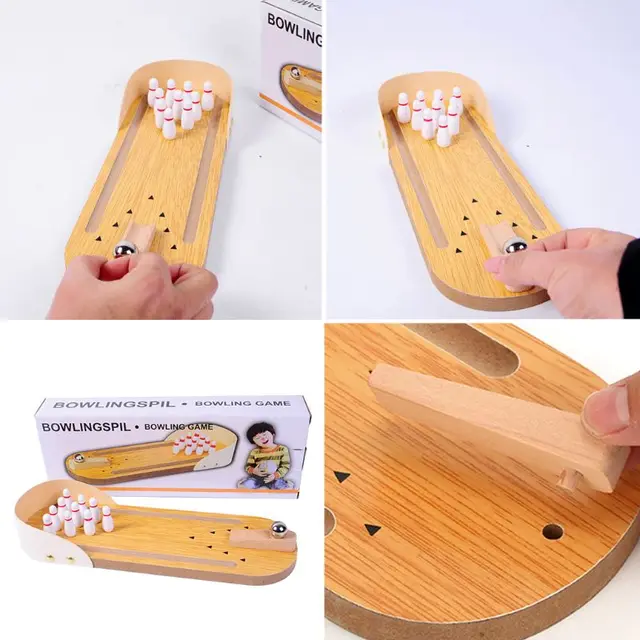 Best Price 1set Wooden Mini Novel Bowling Table Game Children Educational Toy Creative Decompression