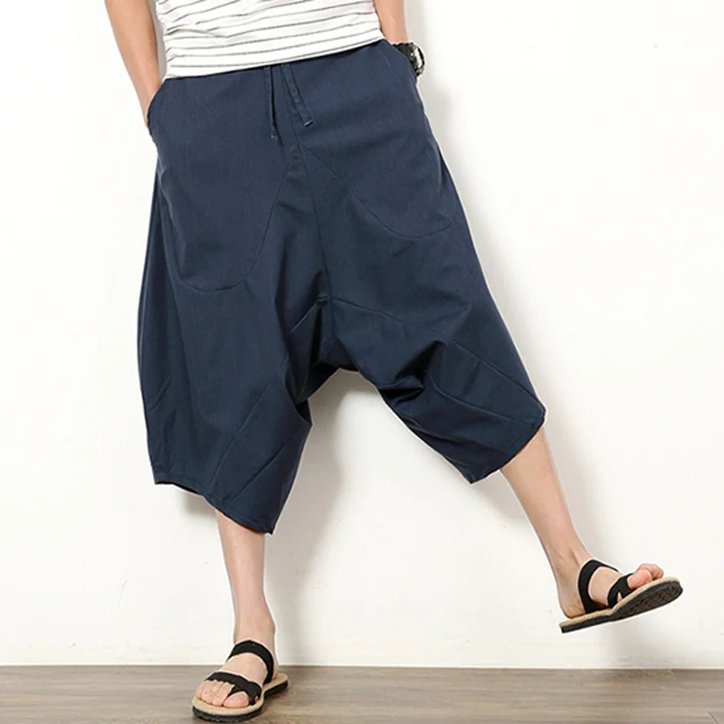 Drawstring Elastic Waist Shorts Men Loose Harem Bloomers Leg Big Size 5XL Beach Bermuda Summer Sweatpants Black Hip Hop Vintage