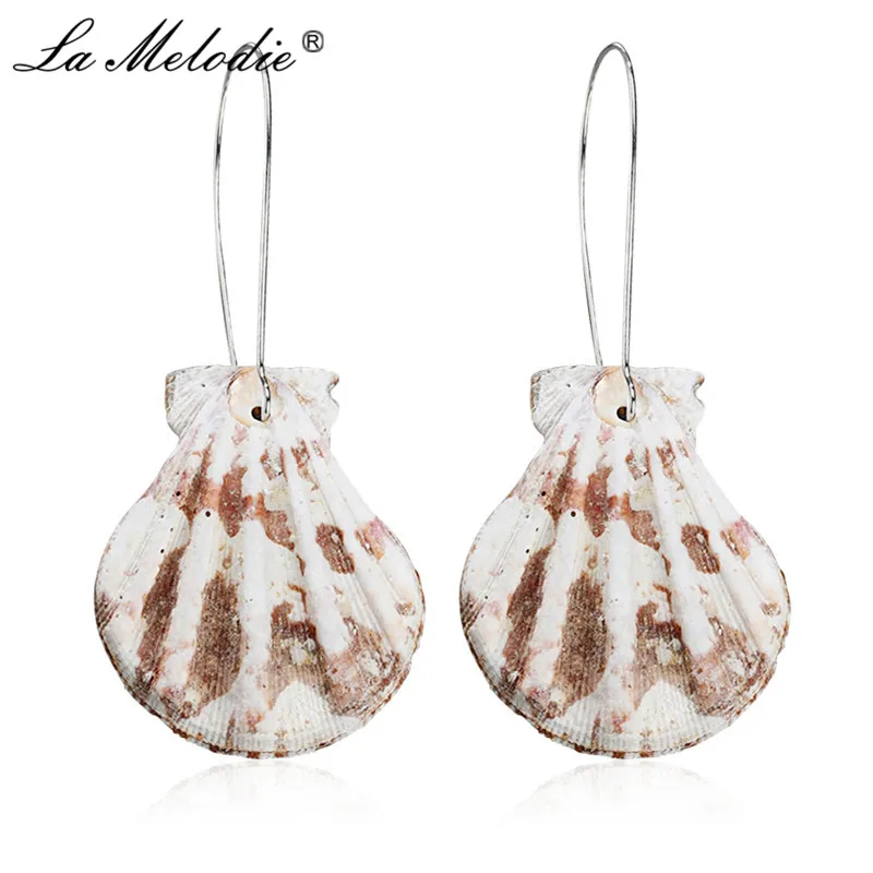 

New Women Summer Holiday Style Shells Drop Earrings Nature Ivory Color Conch Dangle Earrings Female Pendant Earring Gifts
