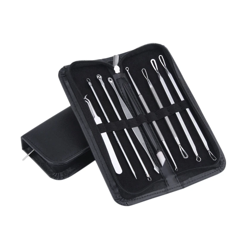 

9Pcs Stainless Steel Acne Extractor Removing Tool Face Skin Care Blackhead Pimple Remover Comedone Extract Ance Needle Kit