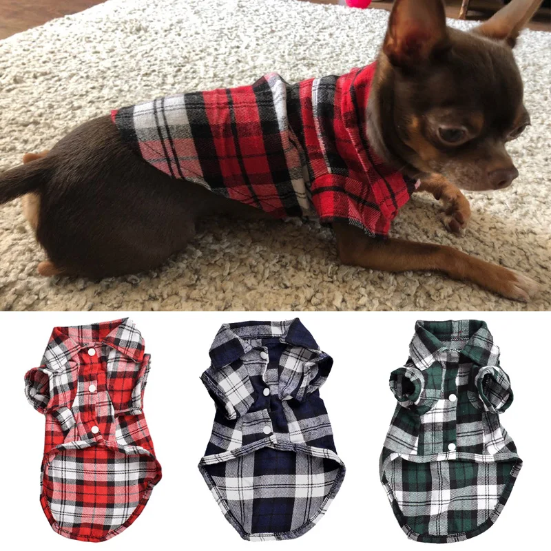 Dog Puppy Plaid Shirt Cotton Cat Summer Spring Tops Jacket Pet Clothes XS-XL 