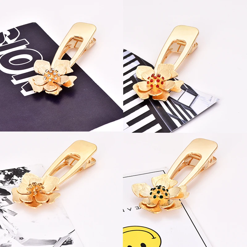 

Korea Crystal Flower Pearl Hair Clip Gold Color Rhinestone Headbands Hairpins Kids Hairclip Hair Band Hair Accessories