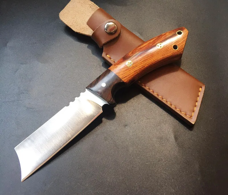 

VOLTRON Wood Handle Fixed Blade Knife outdoors hunting camping knives multi diving tool with Leather sheath Dropshipping