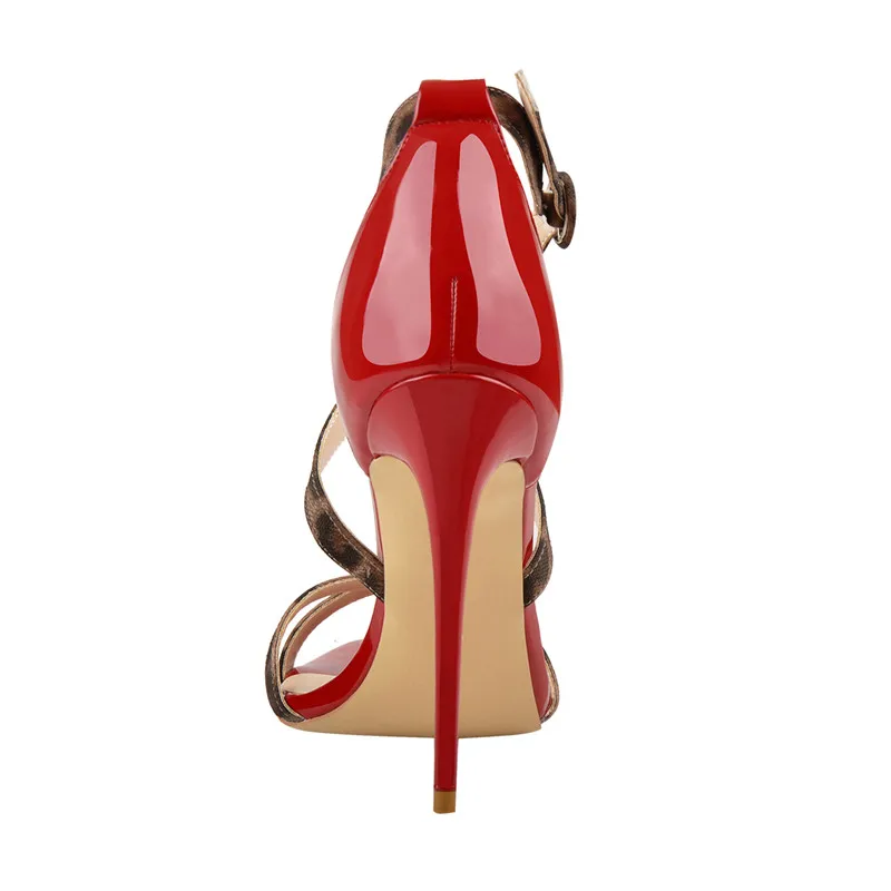 Onlymaker/женские леопардовые босоножки на шпильке 12 см с перекрестными ремешками на лодыжках летние Вечерние туфли на каблуке с открытым носком для выпускного вечера