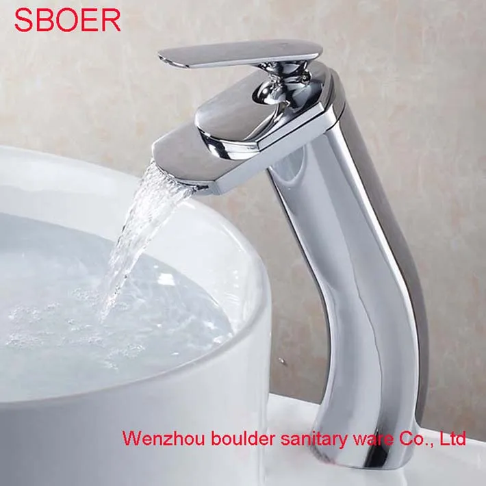 New Modern Unique Shape Bathroom Basin waterfall Faucet Chrome Finish