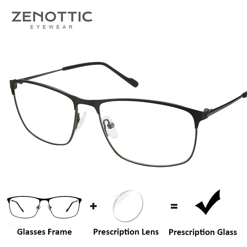 

ZENOTTIC Metal Square Prescription Glasses For Men Frame Optical Myopia Hyperopia Eyewear Photochromic Anti-Blue-Ray Eyeglasses