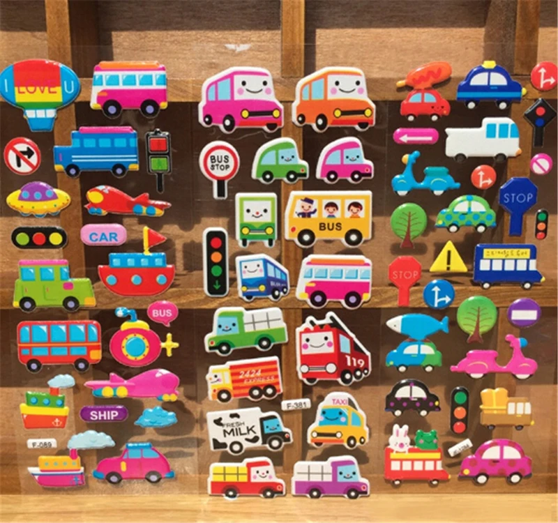 

5PCS /lot Cartoon Bubble Stickers Transport Cars Children Kids Girls&Boys Mixed Cartoon Stickers Decoration Christmas Gift