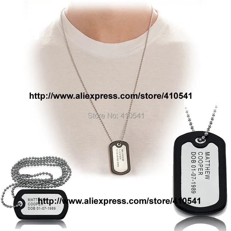 Free Shipping 20Pcs/ Lot Aluminum Alloy 50*29mm Military Army Tags With Silencer Ball Chain