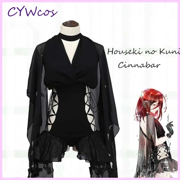 

Anime Houseki no Kuni Cinnabar Cosplay Costume Women Summer Dress Black Gauze Uniforms Halloween Dress+Gloves+Headdress