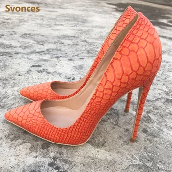 

Orange Serpentine Shallow Red High Heeled Pumps Sexy Stiletto Party Shoes Women Pointed Toe Brand Shoe Thin Heels Sandals Size43