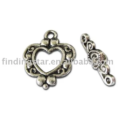 

FREE SHIPPING 100sets tibetan silver heart toggle clasp A10580