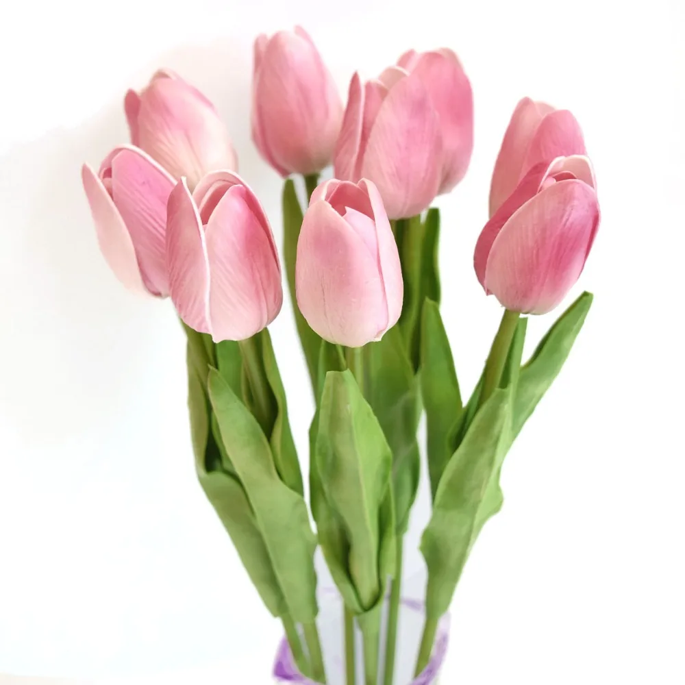 High Quality PU Latex Flower Wholesale 13.7\u002639;\u002639;Mini Artificial Tulip 8 Pcs Real Touch Tulip 