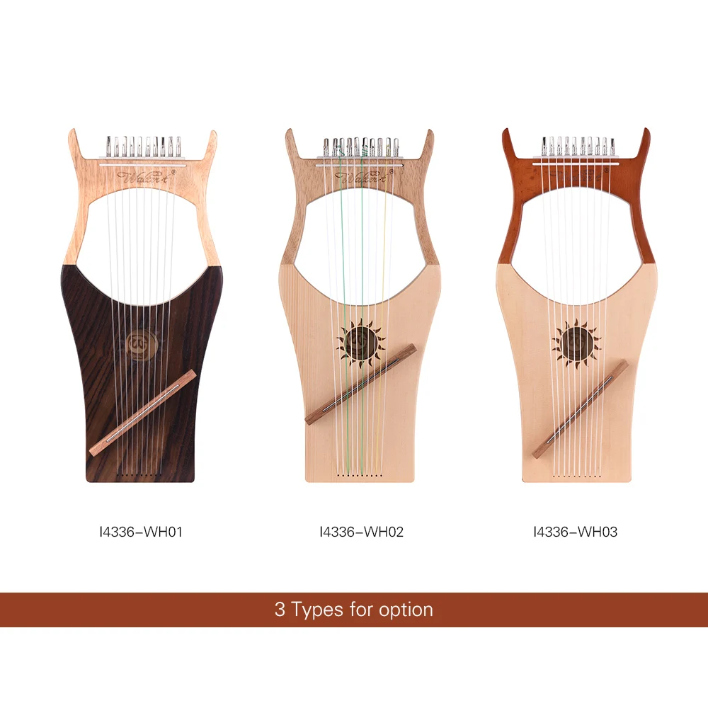 

10-String Wooden Lyre Harp Nylon Strings Spruce Topboard Beech Wood Backboard String Instrument with Carry Bag