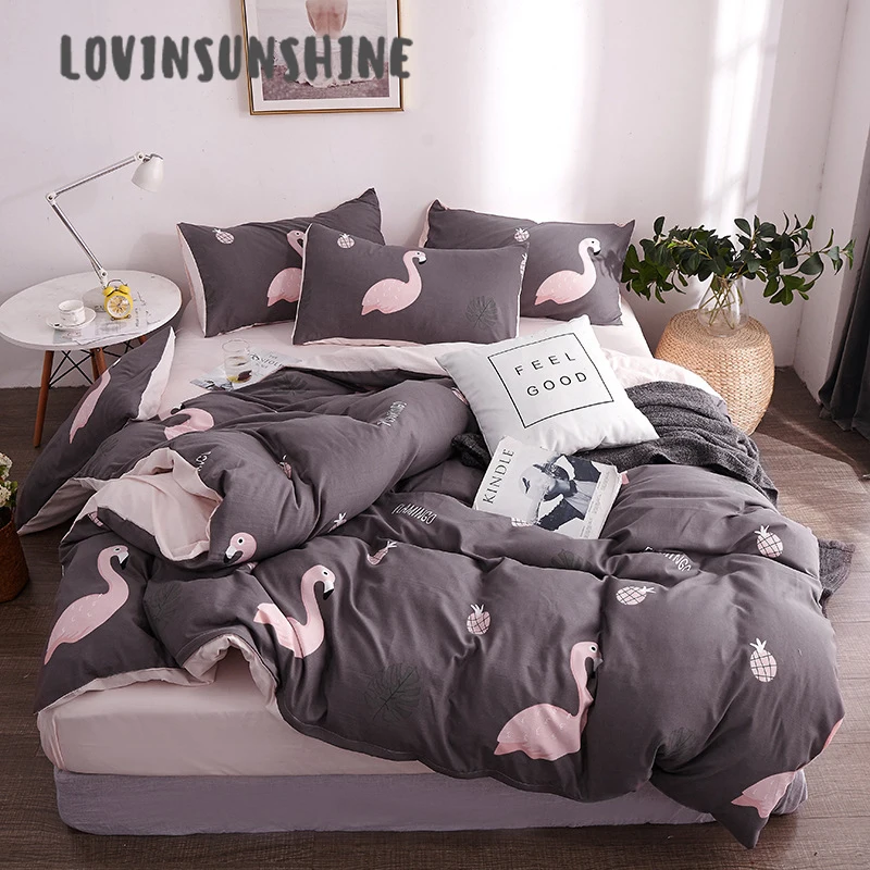 

LOVINSUNSHINE Quilt Cover Set Bed Sheets And Pillowcase Pink Flamingo Design Bed Linings Bed Quilted Comforter AB#79