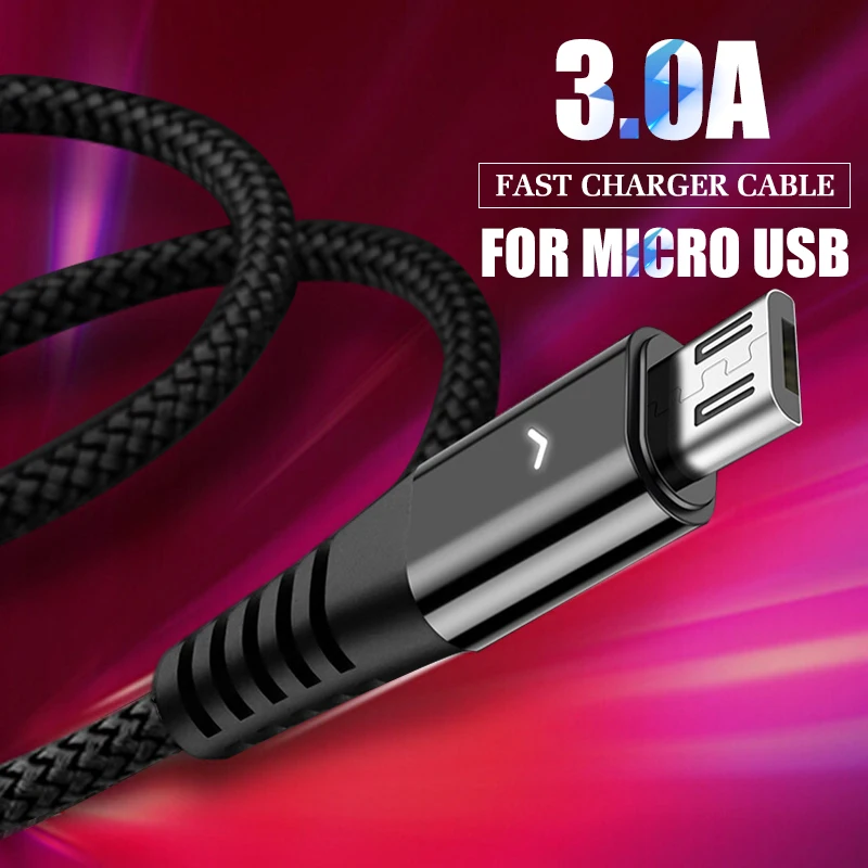 

3A Fast Charging Cable Micro USB Wire For Samsung Huawei LED Light Microusb Charger Cord For Xiaomi Android Phone Data Cables