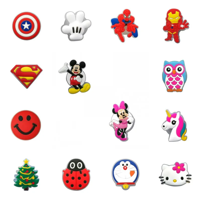 

50pcs Mickey Avenger LED Shoe Charms Doraemon Ladybug Lighted Shoe Buckles Accessories Fit Bracelets Shoes Croc JIBZ Kids Gift