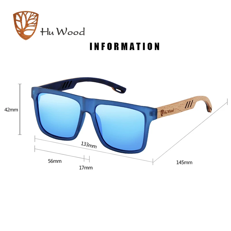 Hu Wood 2018 New High Quality Square Sunglasses Men Polarized UV400 Fashion Sunglass Mirror Sport sun glasses Driving oculos