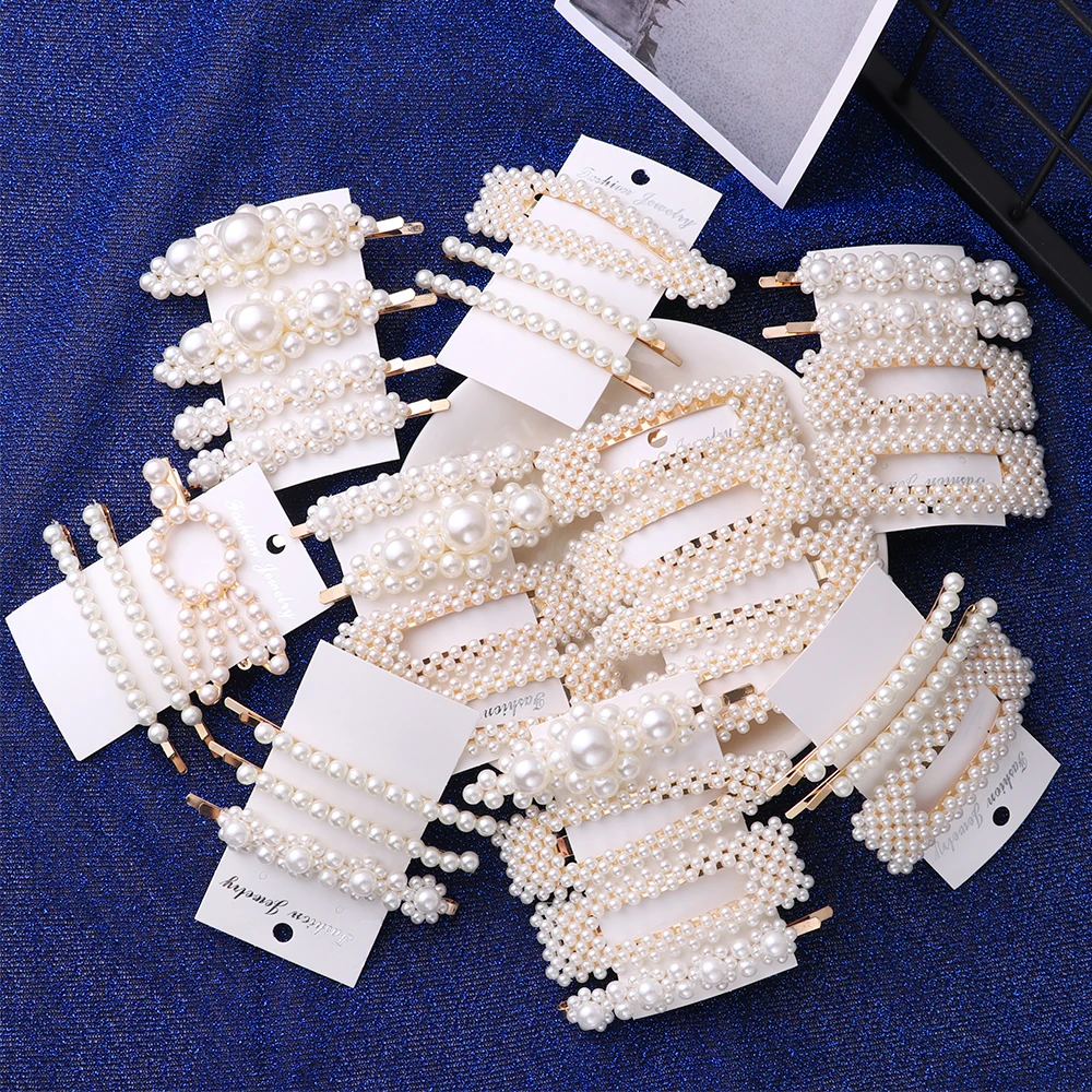 1 Set Korea Fashion Solid Pearl Hair Clips for Women Hair Barrette Hairpins Trendy Handmade Hair Styling Accessories Nice Gifts