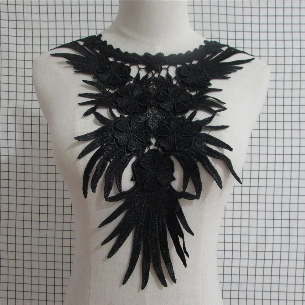 

2017 Hot Sale Craft Collar black Floral Lace Applique Trim Decorated DIY Neckline Sewing Dress Decor 1pcs sell YL676
