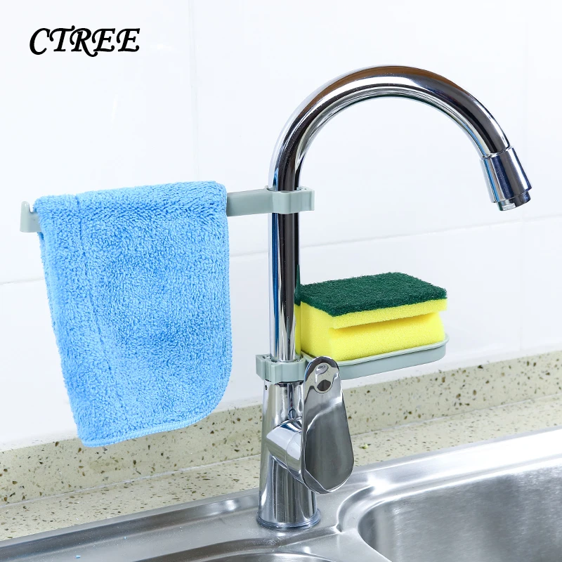 

CTREE 1Set Sink Hanging Storage Rack Storage Holder Sponge Kitchen Faucet Clip Dish Shelf Drain Dry Towel 2Pc Bathroom Rack C770