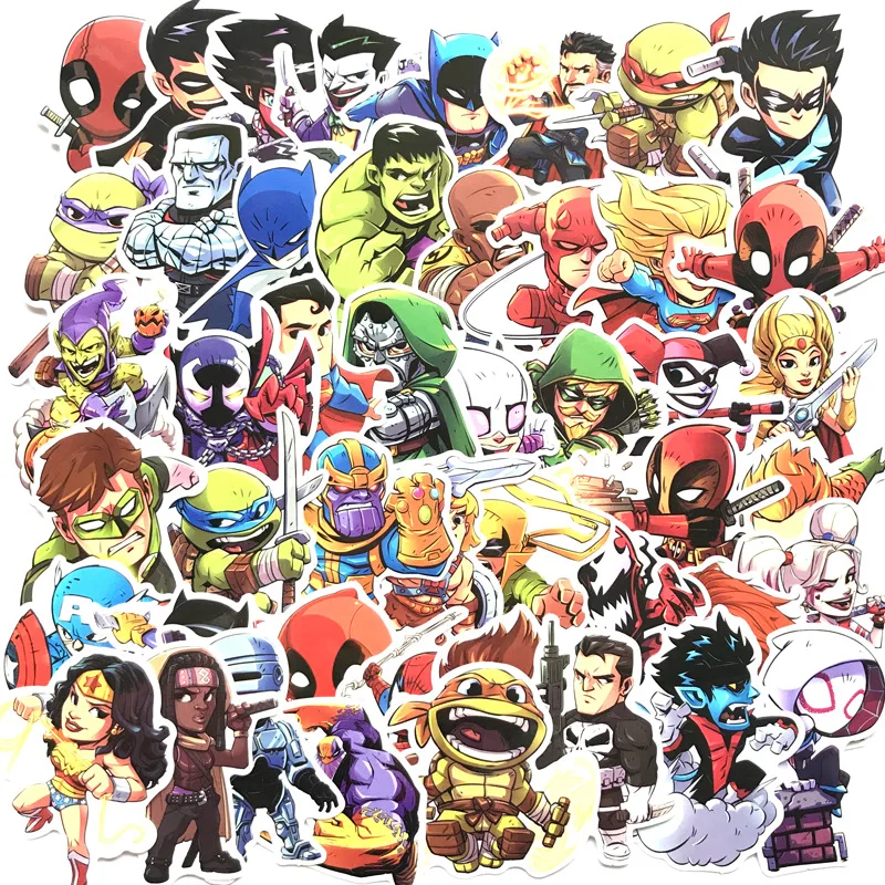 

50pcs Marvel Superheroes The Avengers Infinity War Thanos Venom Captain America Joker Stickers Bomb Wrap for Laptop Motorcycle