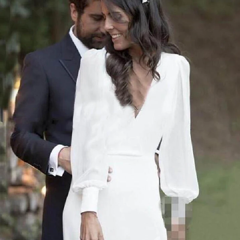 Летние свадебные платья Boho с длинным рукавом сексуальные шифоновые открытой