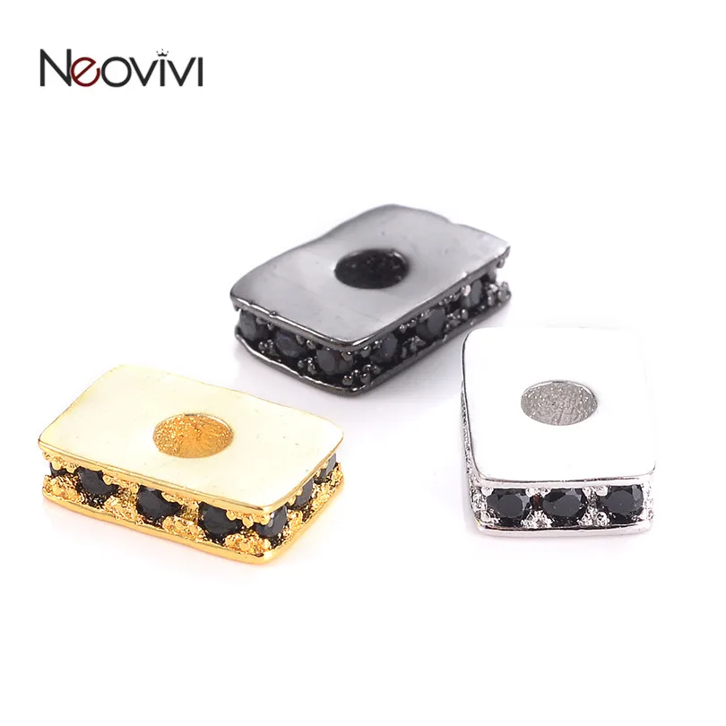 Neovivi Basic Spacer Flat Bead Micro Pave Black CZ Brass Beads for Jewelry Making Bracelets Connector DIY Craft Accessories | Украшения и
