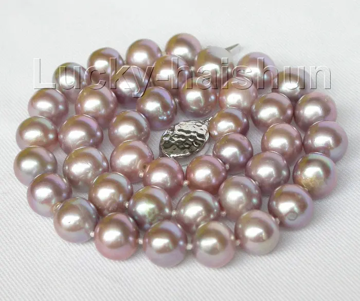 

Hot sale new Style >>>>>18" 11mm Natural purple round pearls necklace 925 silver clasp j8312