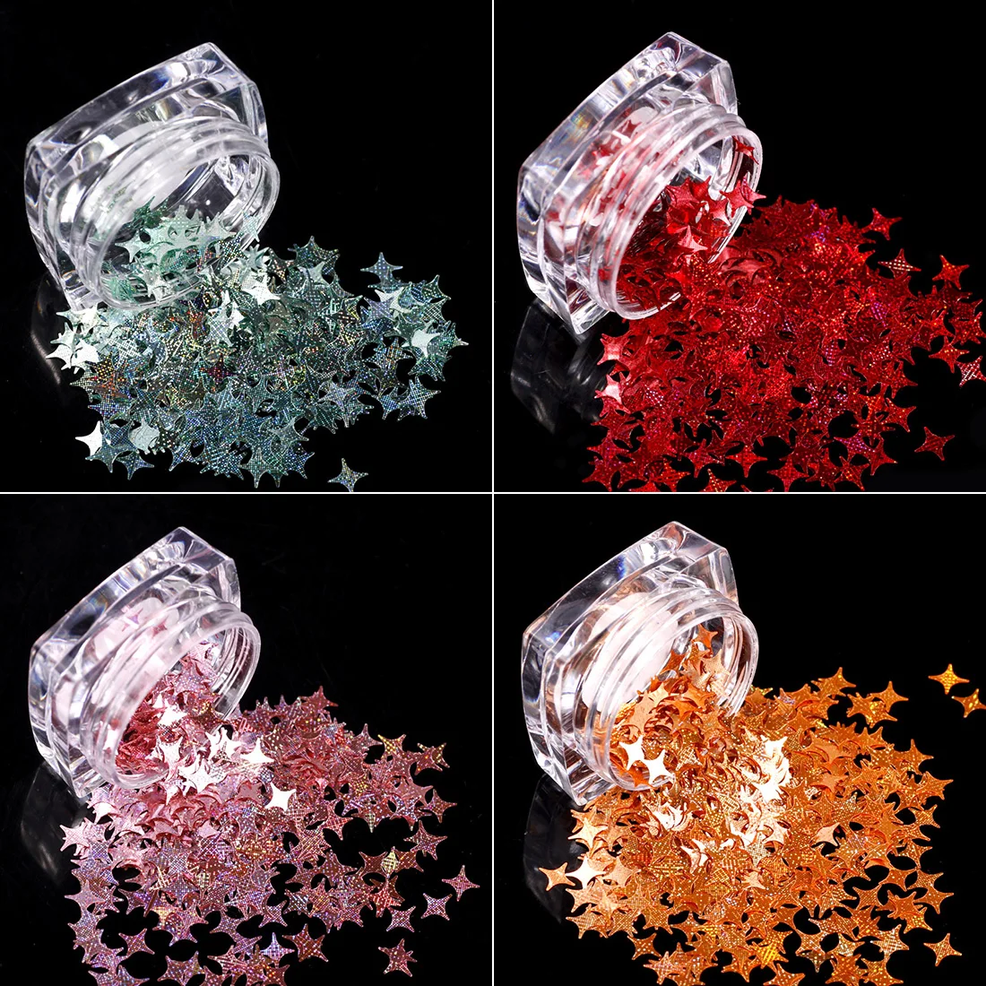 

DIY Transparent Pink Vertical Grain Lines Iridescent Sequins Tips Decor Nail Glitter 12 Colors Laser Four Star Nail Flakes