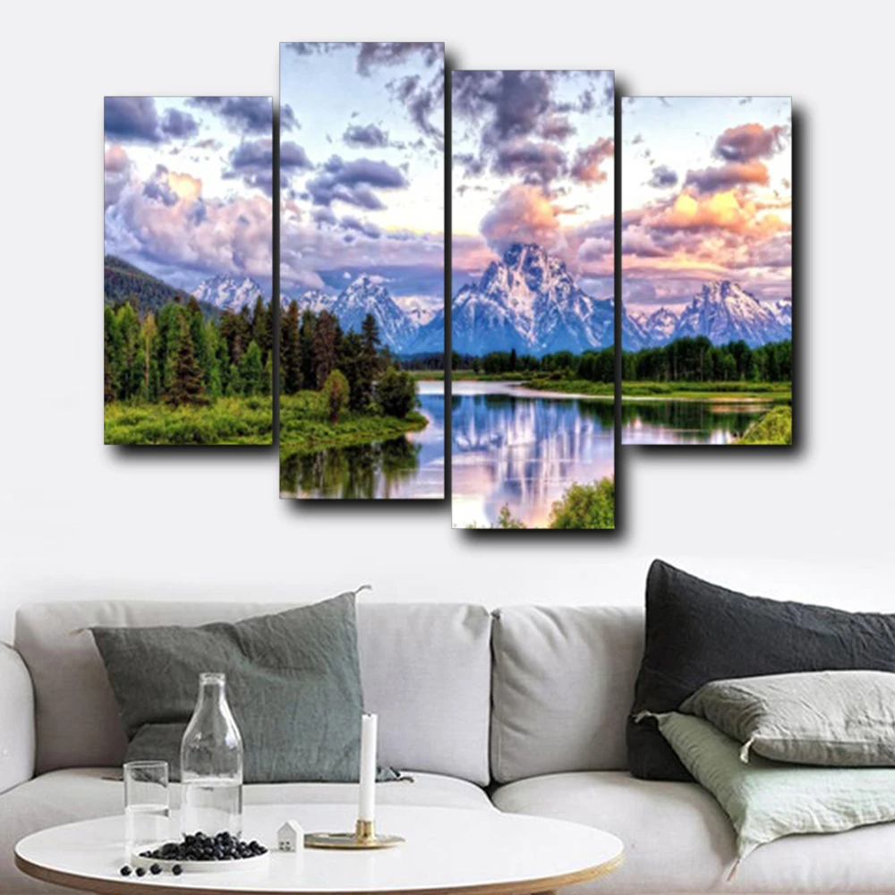

Laeacco 4 Panel Outside Landscape Wall Artwork Posters and Prints Canvas Calligraphy Painting Nordic Home Living Room Decoration