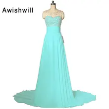 Real Sample Beadings Chiffon Women Sleeveless Sexy A Line Sleeveless Elegant Wedding Party Formal Gowns Long