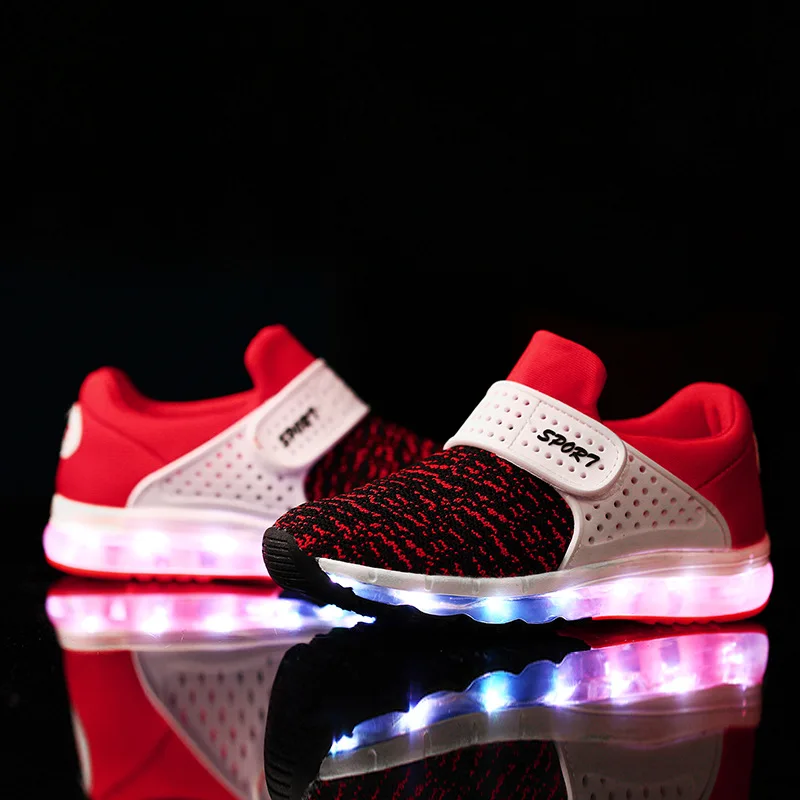 2017 New Design Kid Shoes With LED Light Air Cushion Girls USB Charge