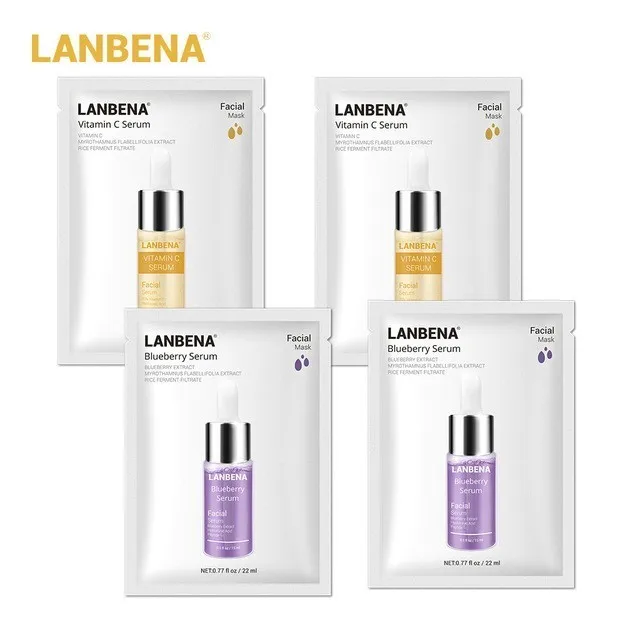 V C and Blueberry Lanbena маски для лица Гиалуроновая Кислота Витамин С Сыворотка черника лист маска увлажняющая отбеливающая Омолаживающая вода уход за кожей - Цвет: V C and Blueberry