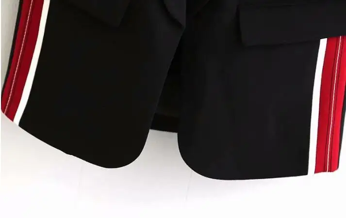 Бойфренд сплайсинга Сторона Полосатый открытый шаль воротник средней длины Блейзер женский тонкий повседневный костюм куртка пальто верхняя одежда
