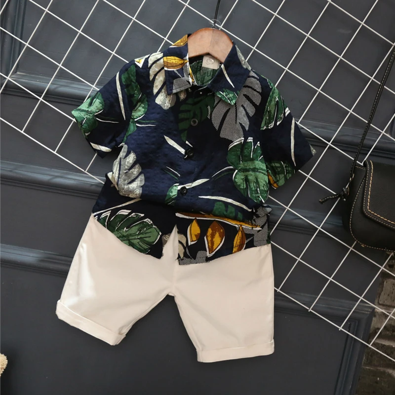Коллекция года, летняя одежда для малышей модные топы для маленьких мальчиков, футболка Короткие штаны комплект из 2 предметов, одежда с принтом банана и листьев От 1 до 6 лет