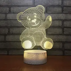 Светодио дный 7 цветов Изменение творческий мультфильм медведь манил 3D Визуальный сенсорная кнопка ночник интересные настольные лампы Usb