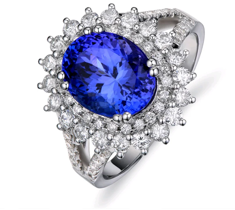 

original 2.76 carat 925 sterling silver sapphire flower synthetic diamant ring tanzanite jewelry for women US size (CM)
