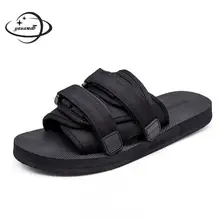 Мужские тапочки; мужские летние Тапочки низкий каблук; однотонные туфли на платформе с пряжкой в помещении личности мужская обувь Y24